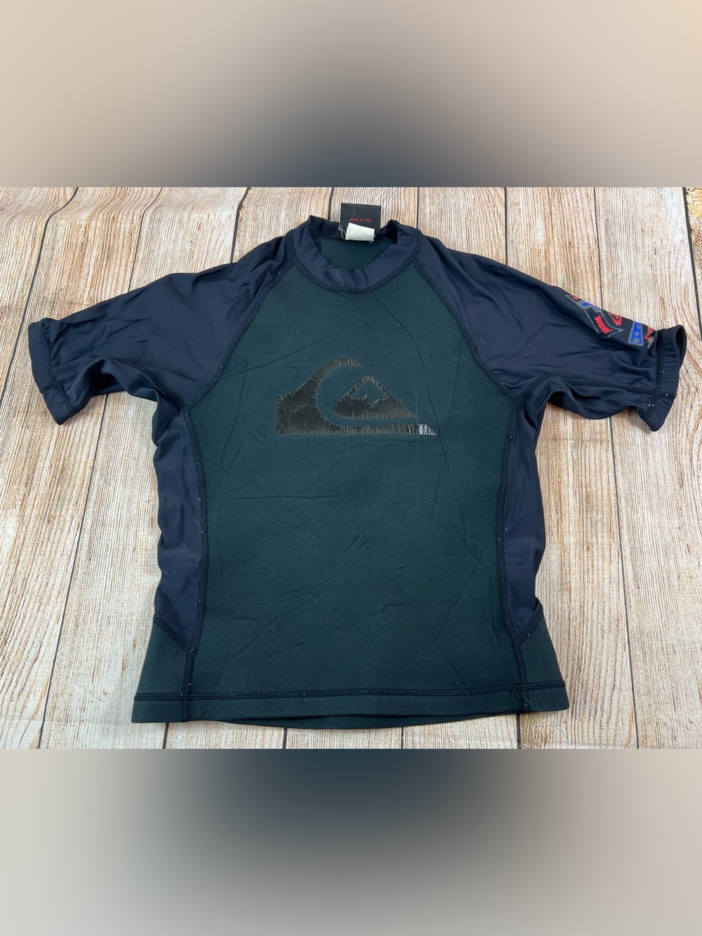 Vintage Quiksilver Surf Rash Guard Shirt Black Made In USA Youth Size Large